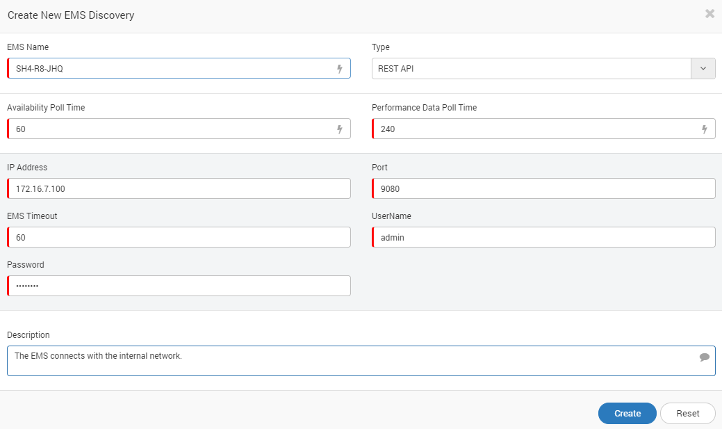 Create EMS with REST API Type