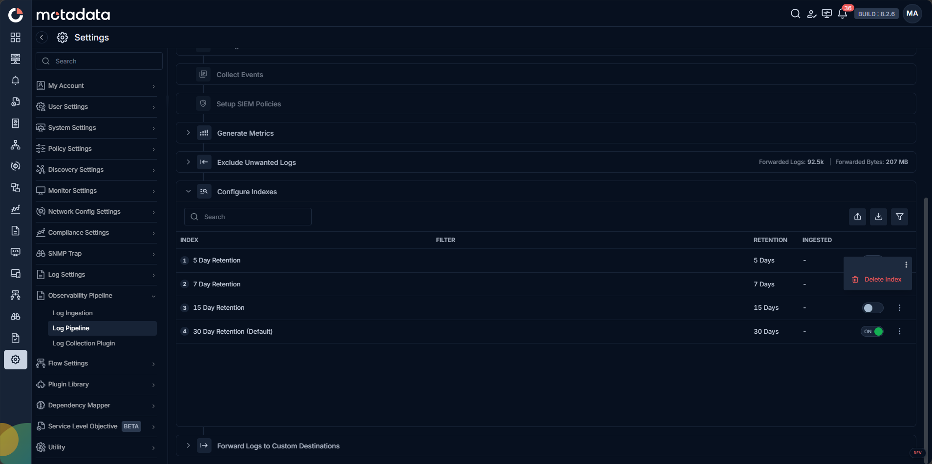 Configure Indexes action icon