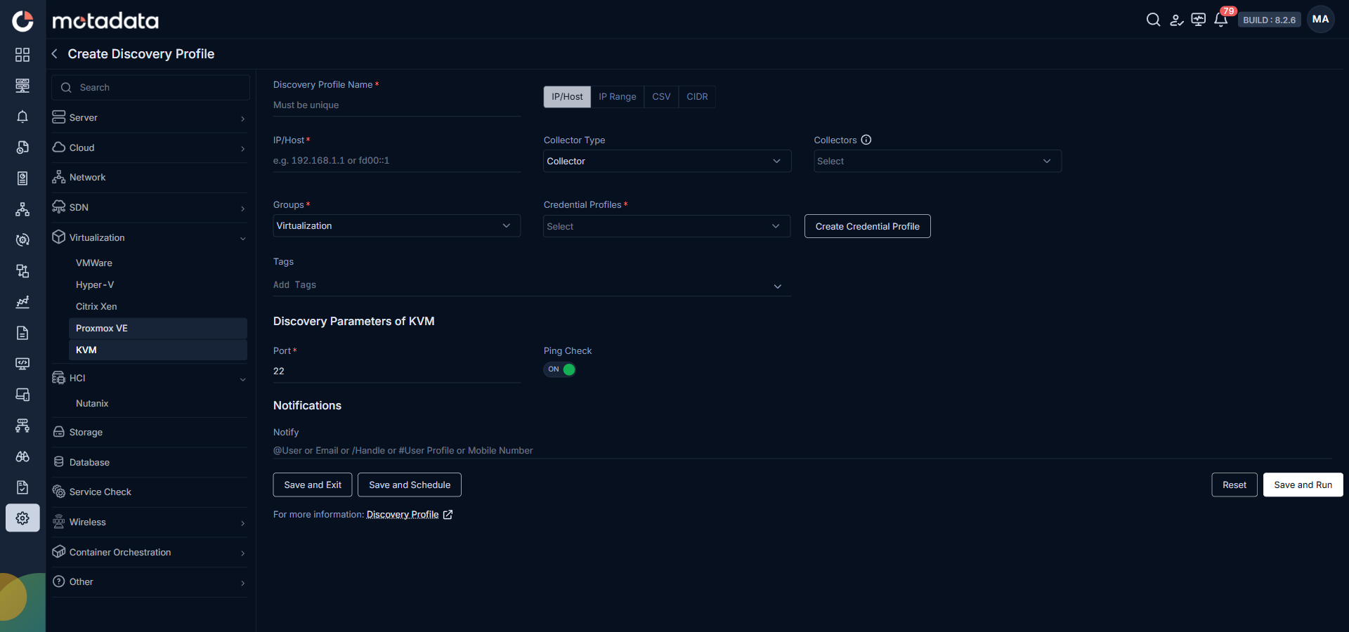 Discovery Profile form with HCI category selected showing Nutanix fields