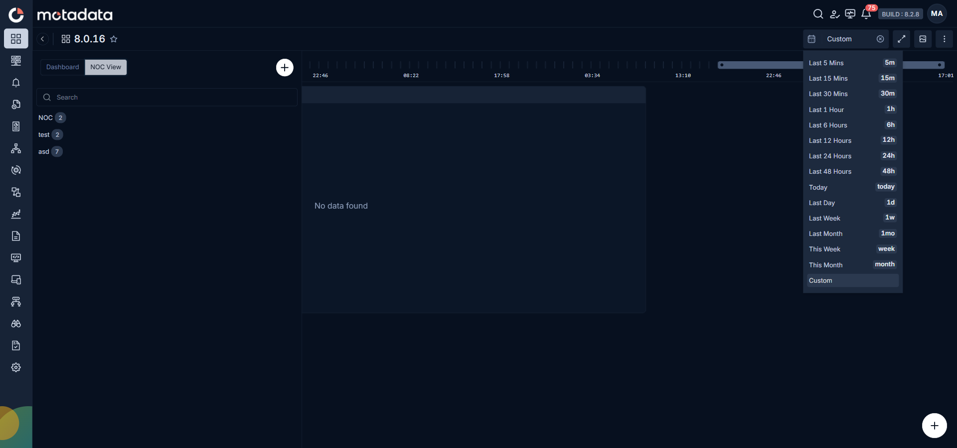 Dashboard screen showing the NOC View tab