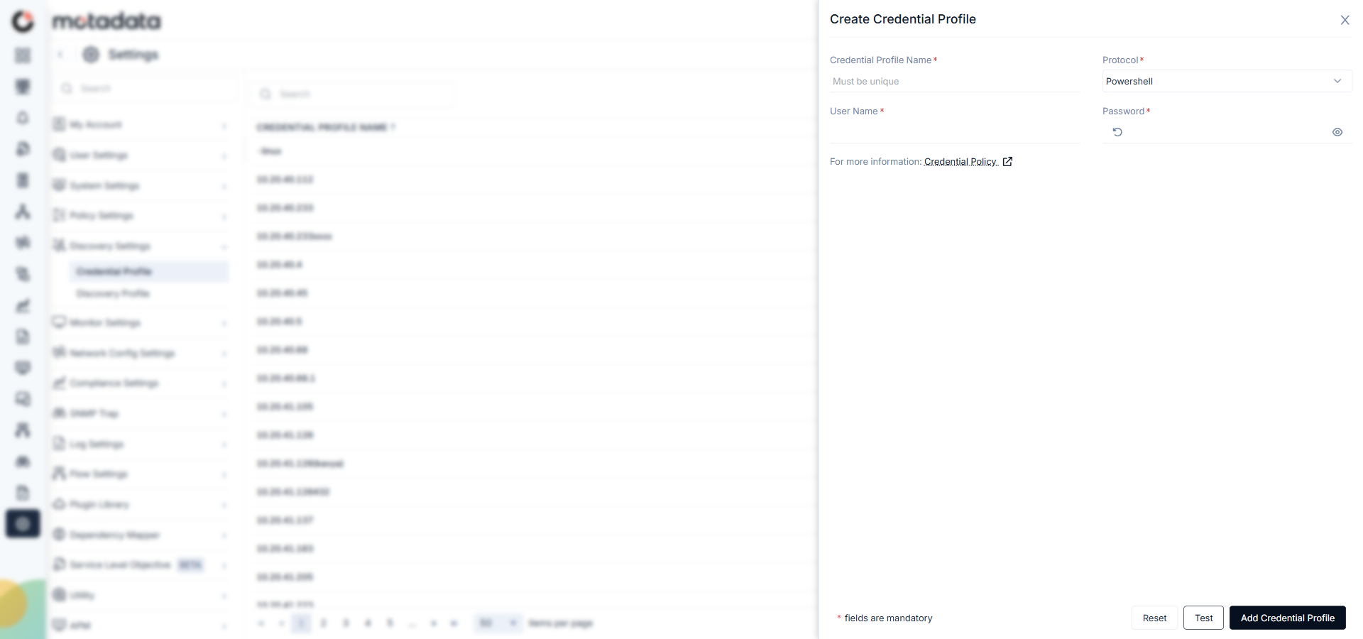 Create Credential Profile form with Powershell protocol selected