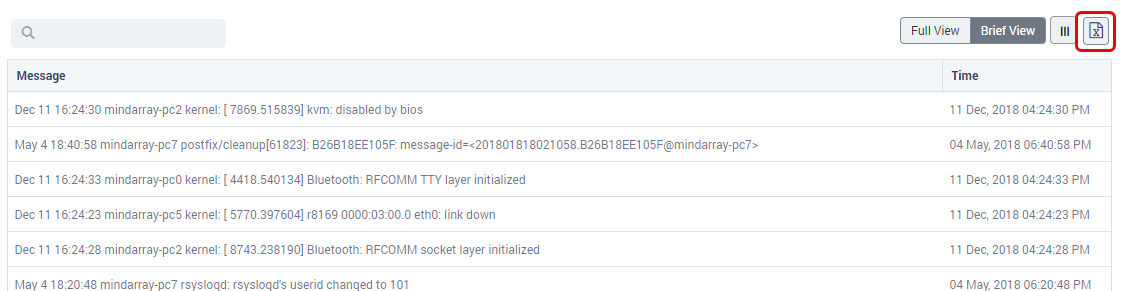 Export Logs option in logs output