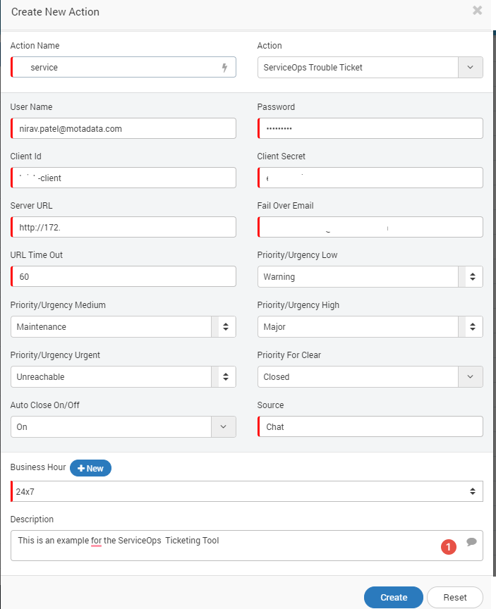 Create Trouble Ticket Screen (with sample data)