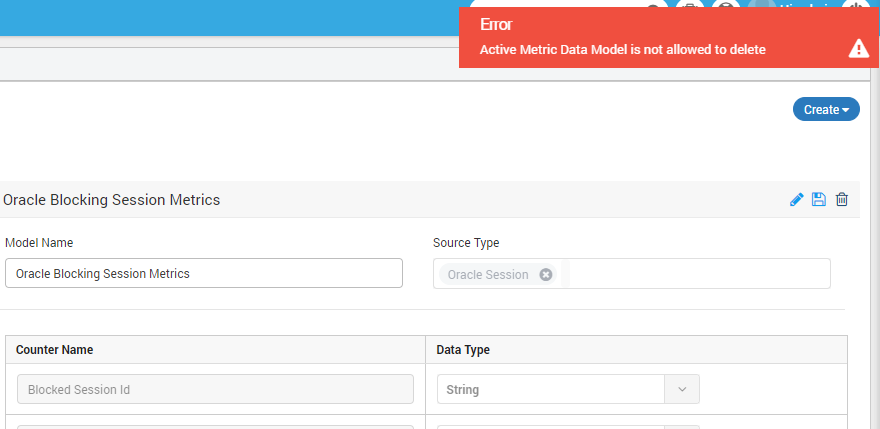 error in deleting active data model