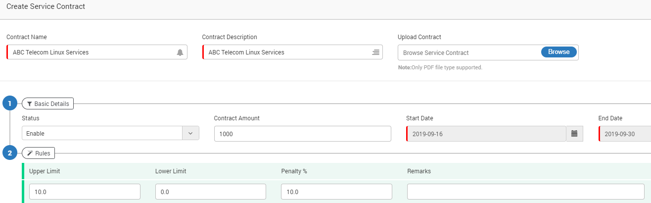 Creating a SLA Contract