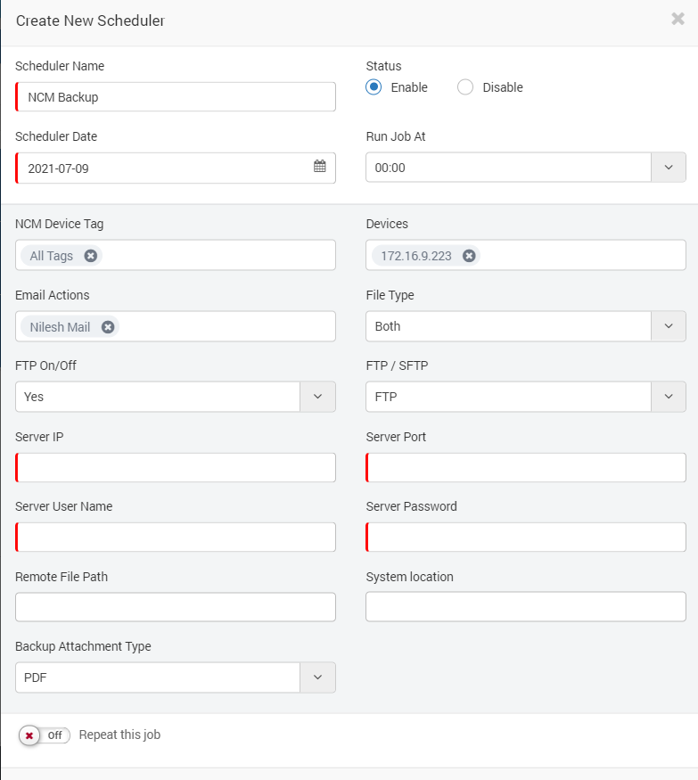 Scheduler for NCM Device Backup Job