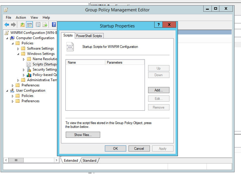 Startup Properties window with Add button