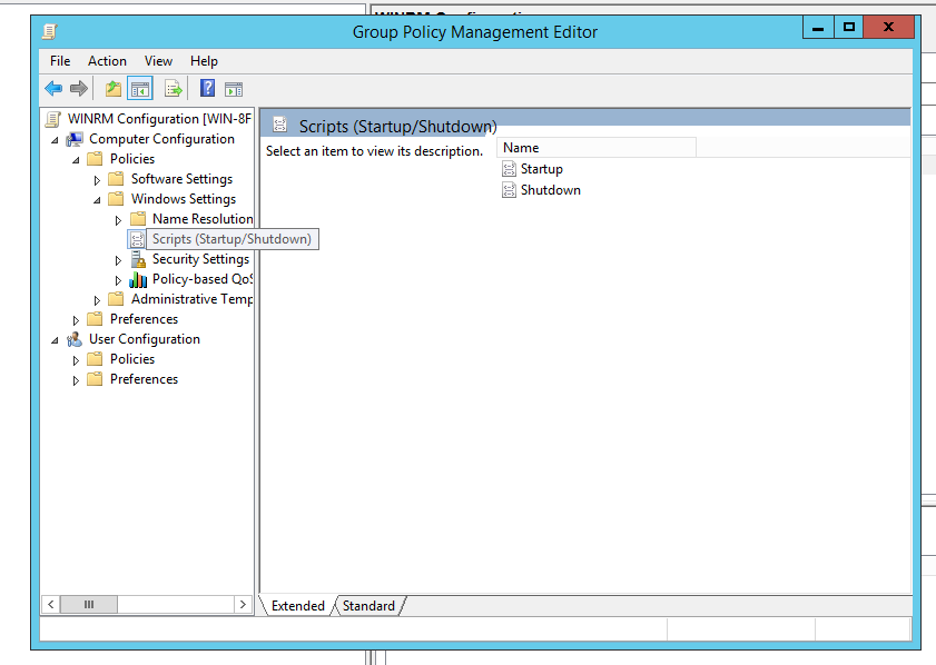 Group Policy Editor showing the Scripts path