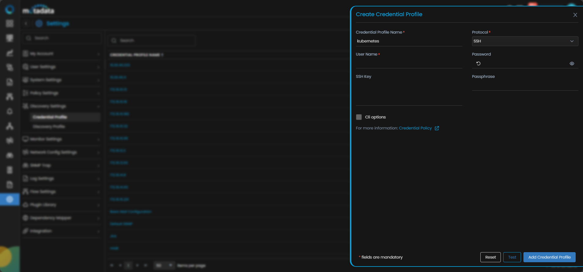 Create Credential Profile form for Kubernetes