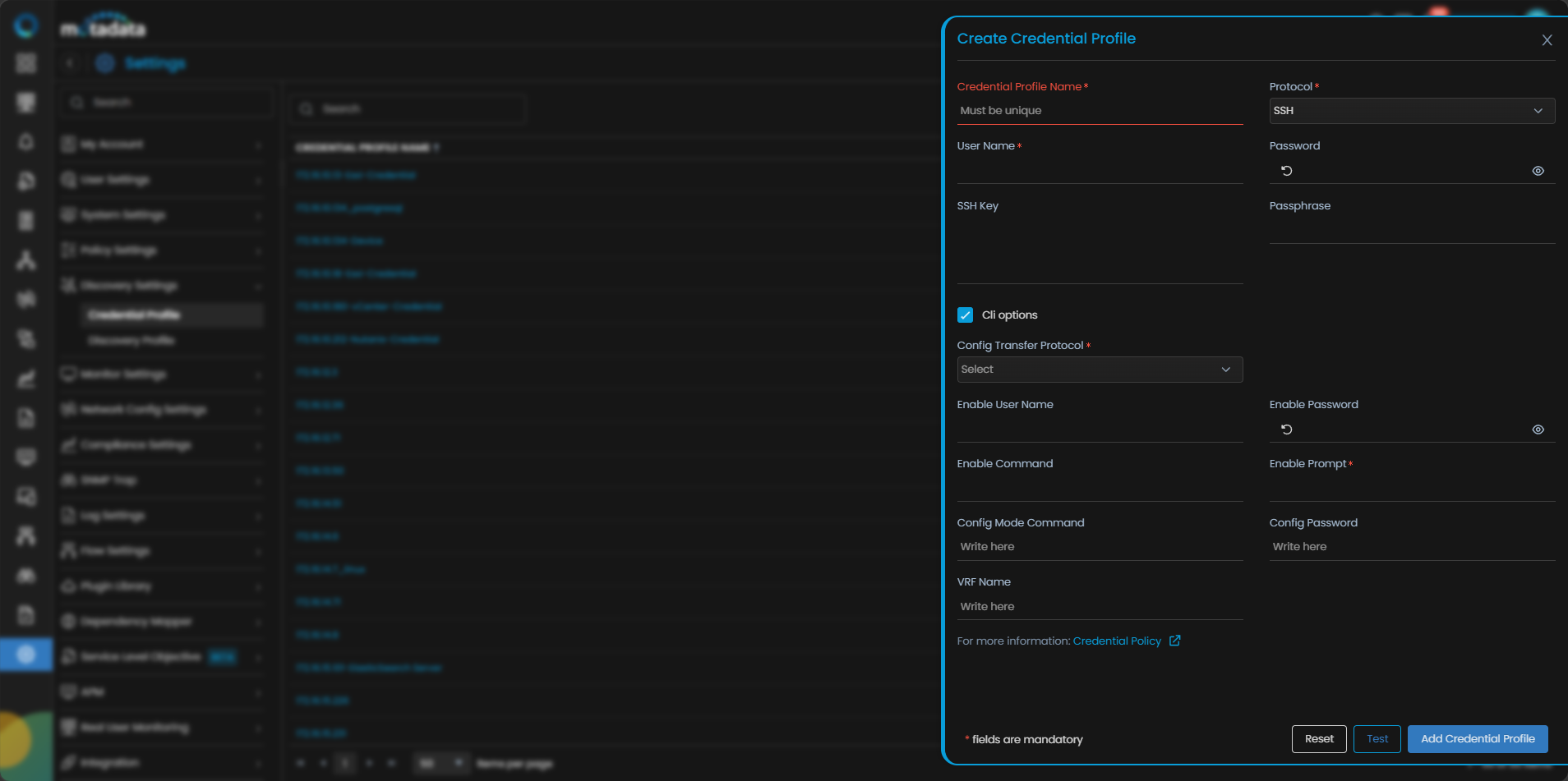 Create Credential Profile form with SSH protocol selected for KVM