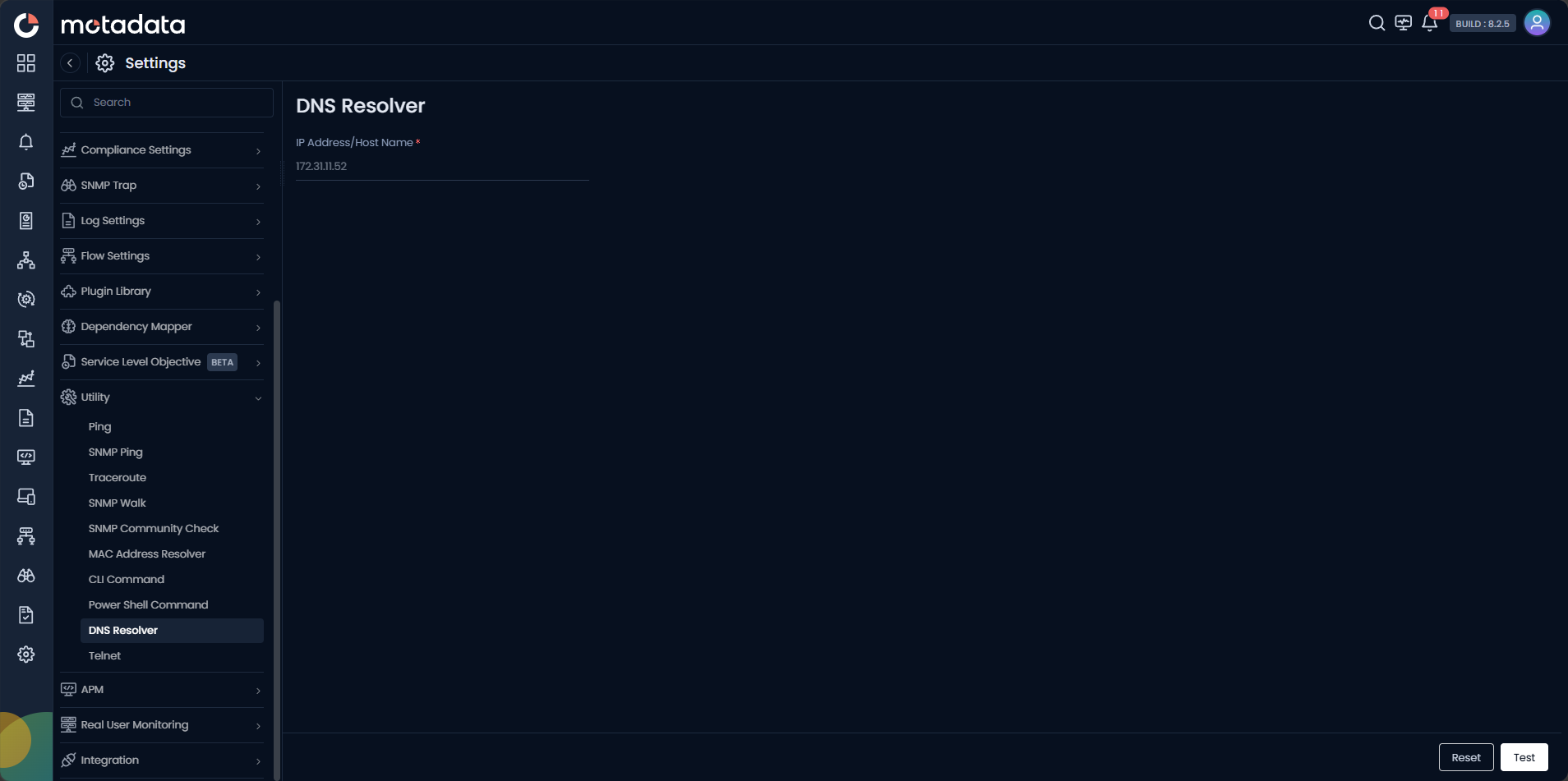 DNS Resolver screen showing the IP Address/Host Name input field