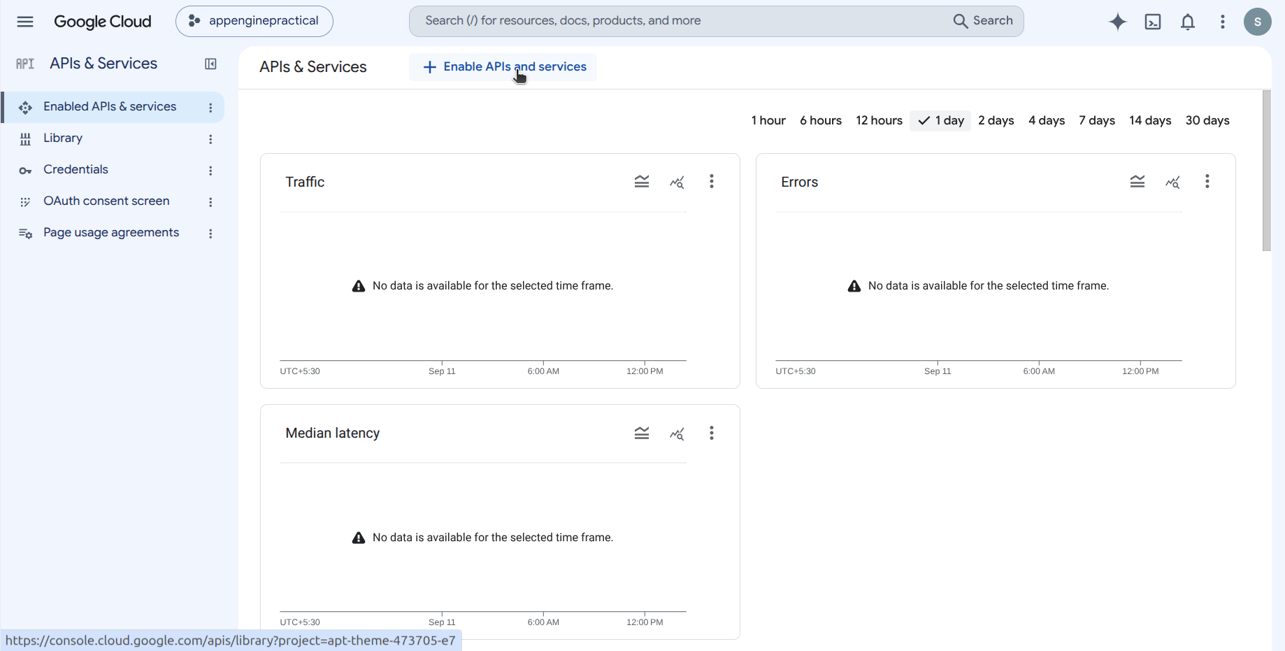 APIs and Services dashboard