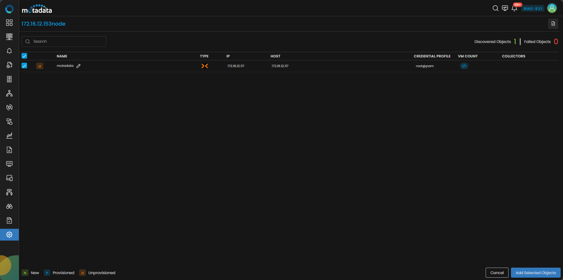 Discovery screen showing the completed Proxmox VE Node discovery run