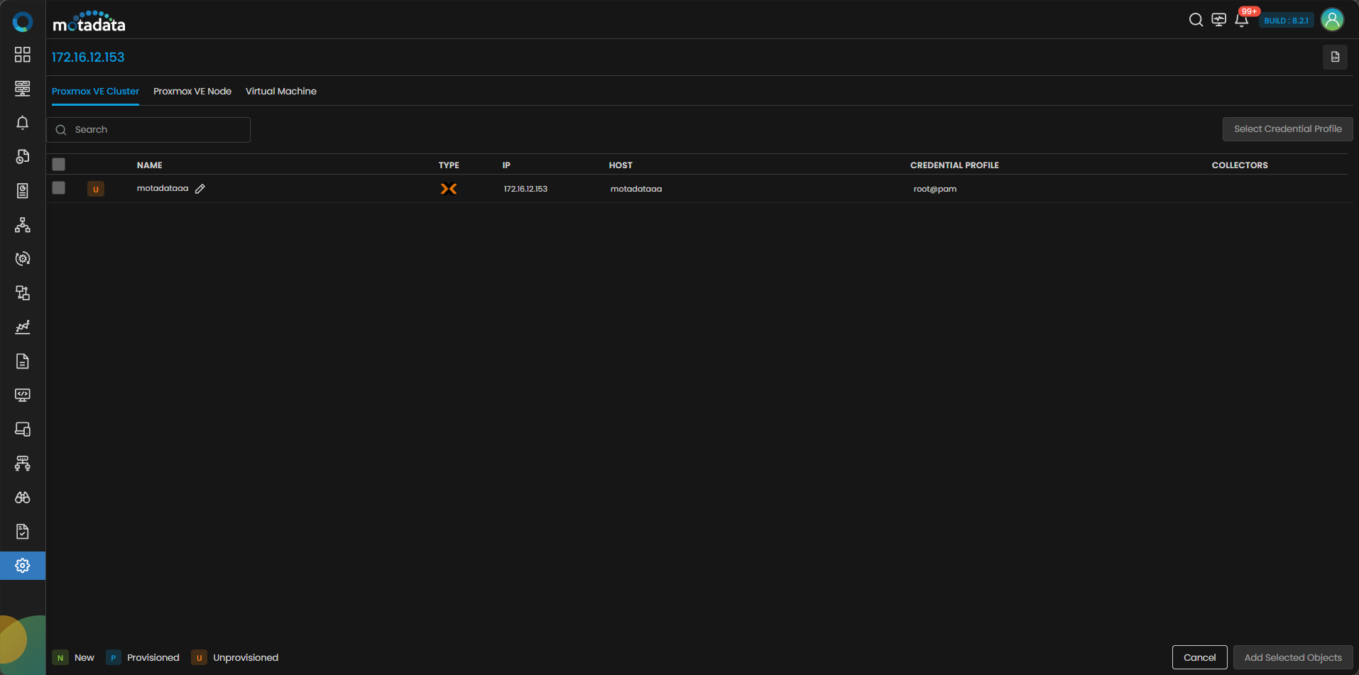 Discovery screen showing the completed Proxmox VE Cluster discovery run