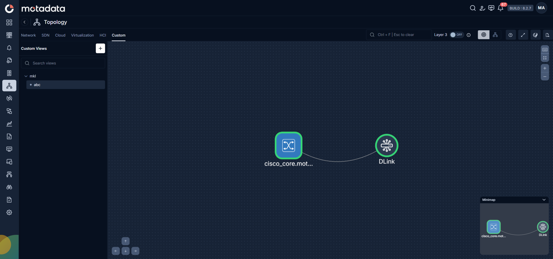 Canvas showing connected devices with health status colors
