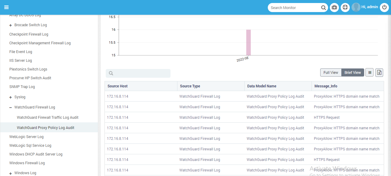 Log data in Log menu