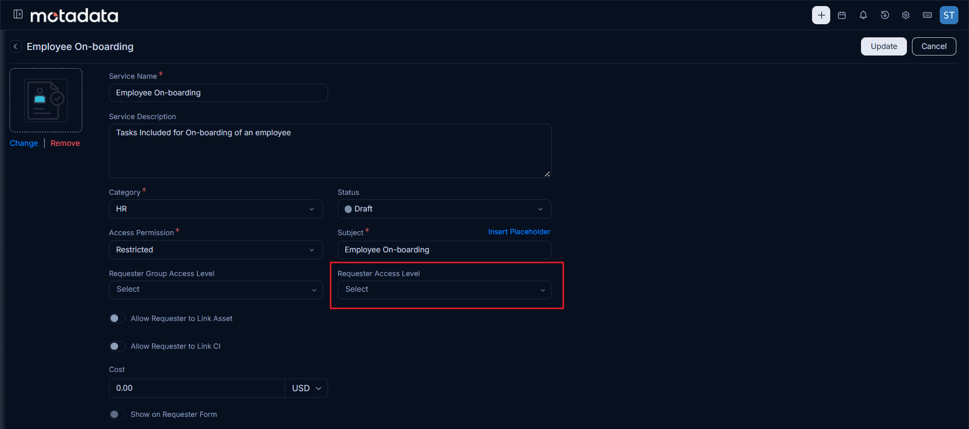 Service Catalog access permission