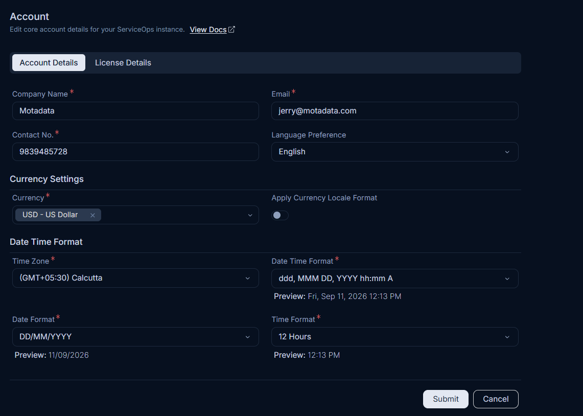 Account Details tab