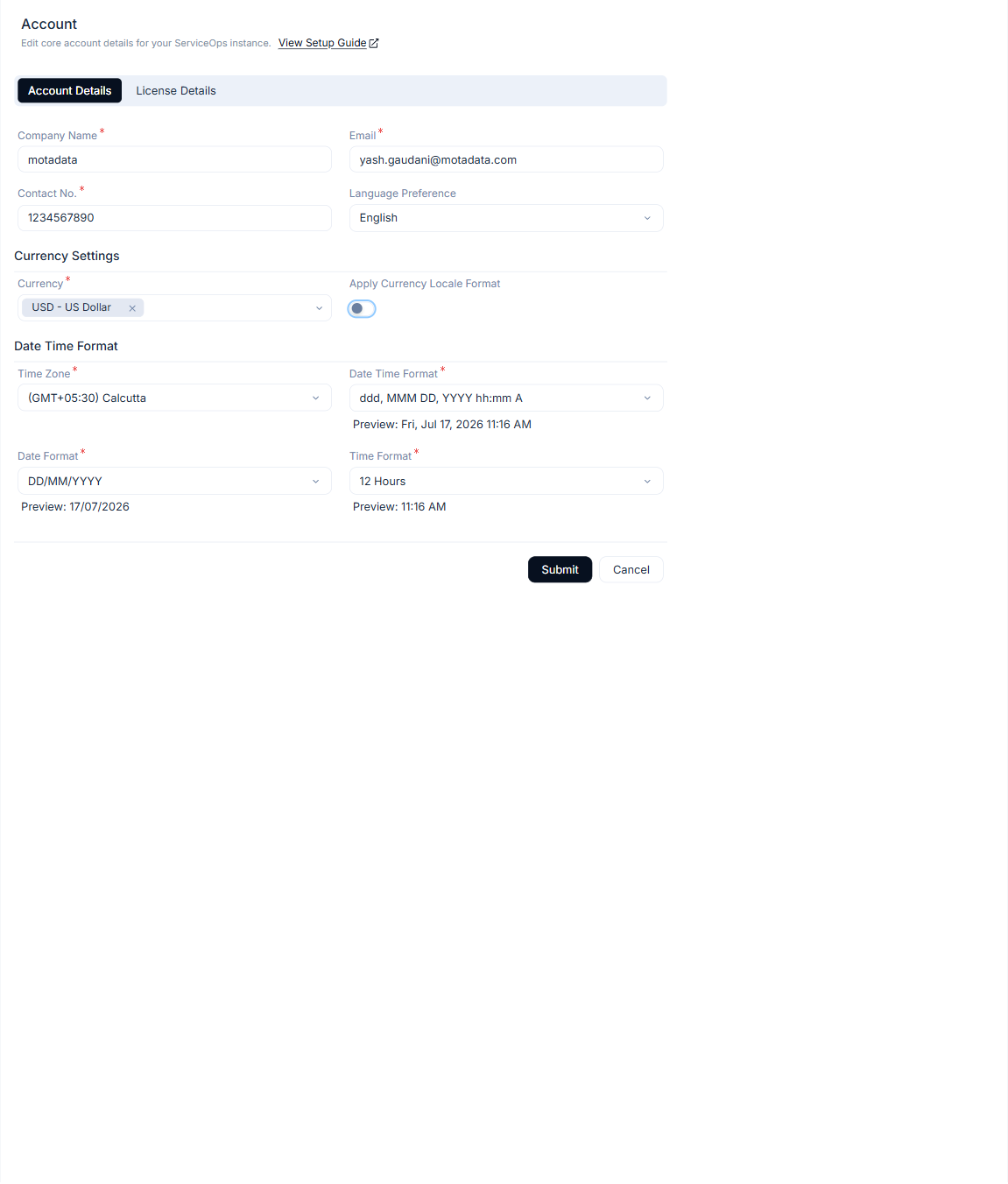 Account Details tab