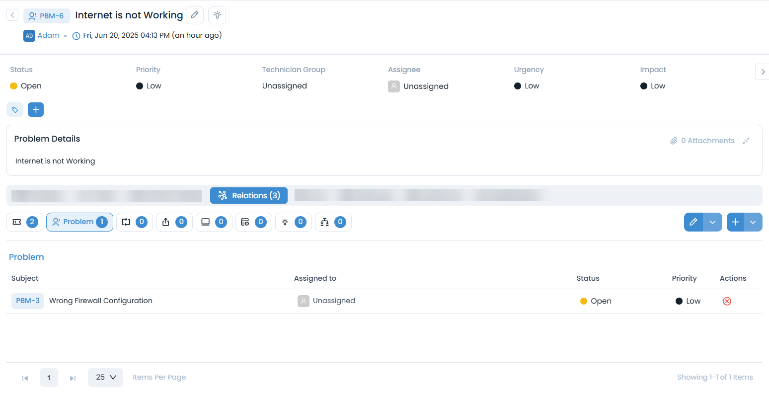 Relations Tab in Problem Details Page