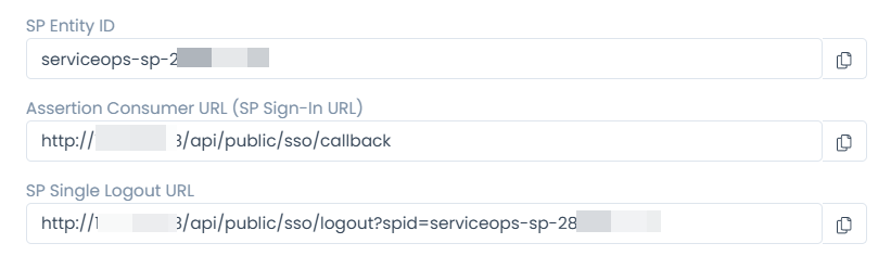 ServiceOps SAML Settings