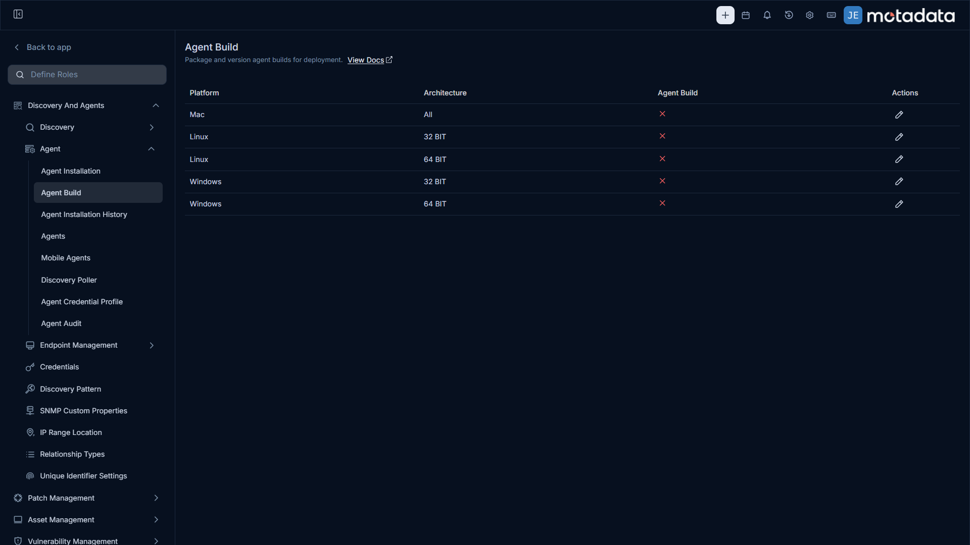 Agent Build List