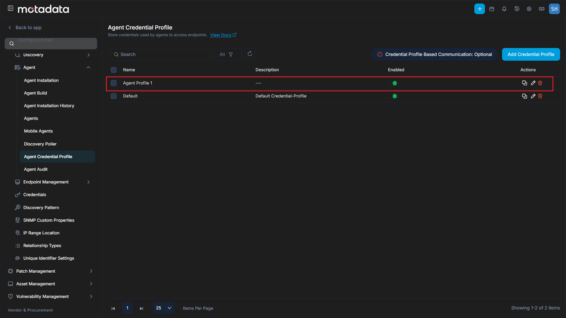 New Credential Profile on List Page