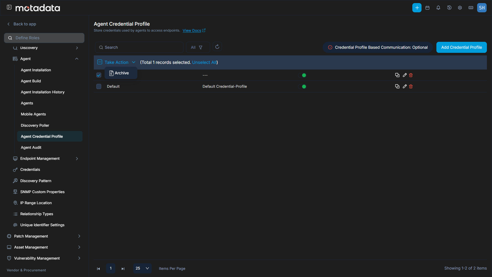 Archive Credential Profile Options