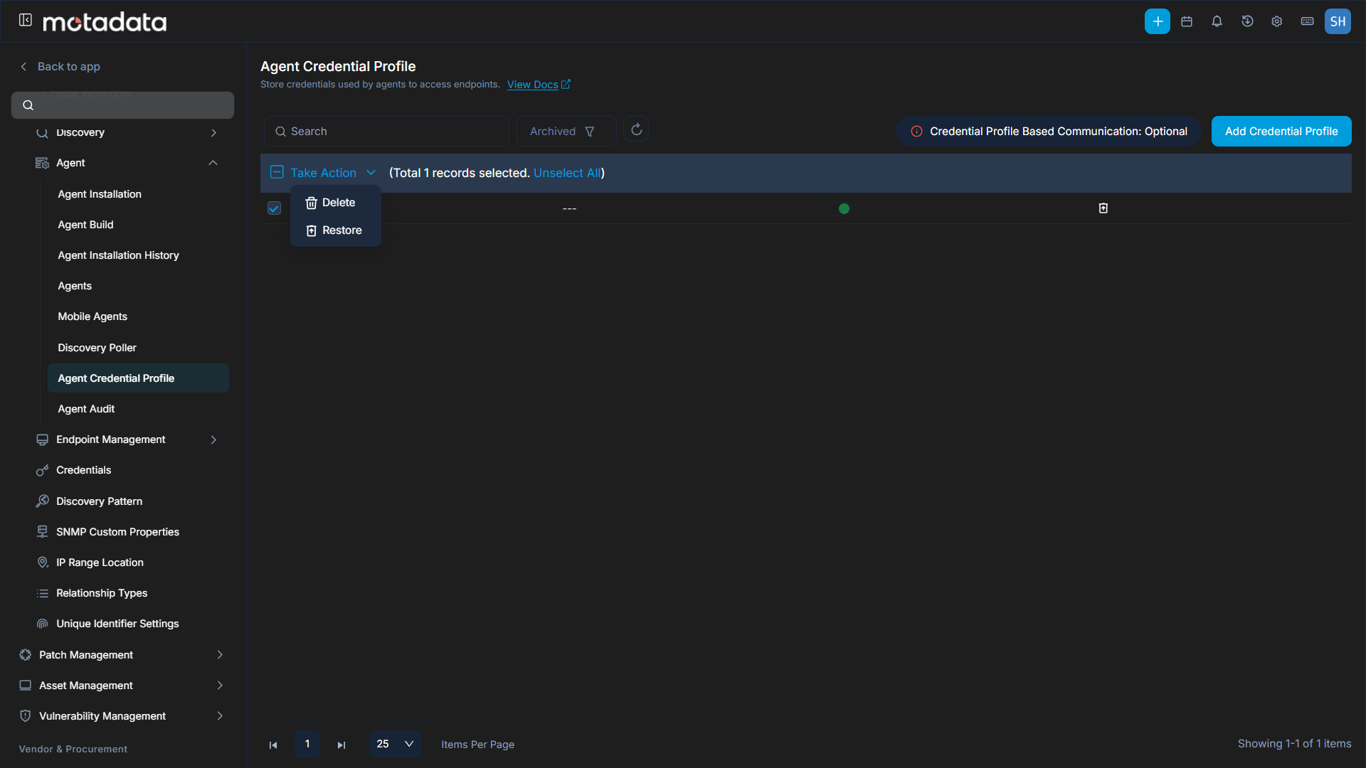 Delete or Restore Archived Profiles