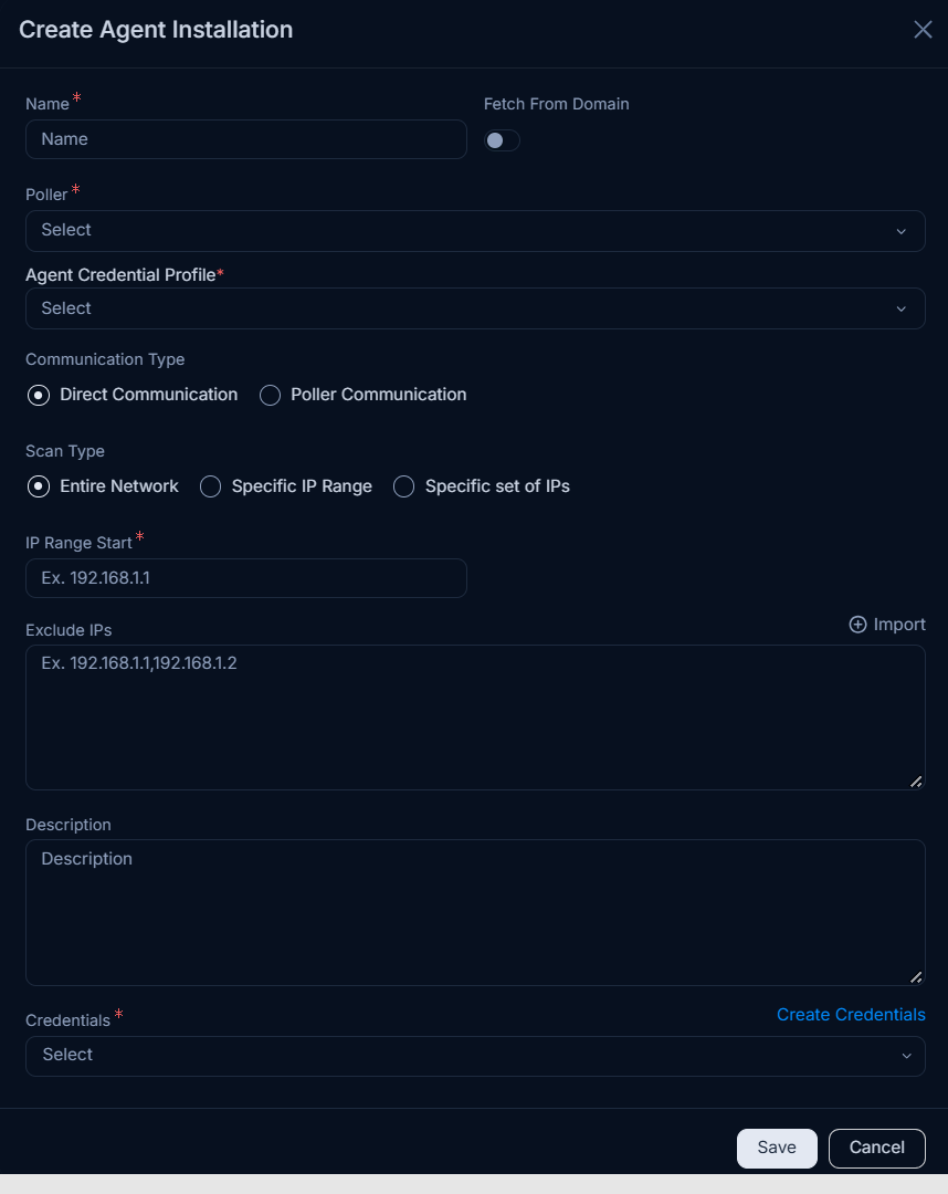 Create Agent Installation Popup