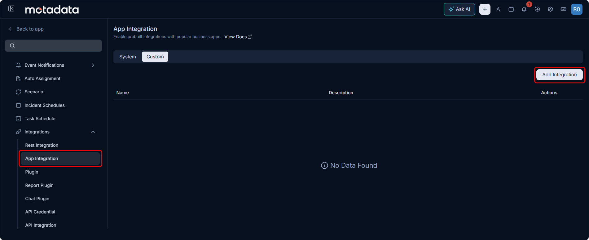App Integration Tab