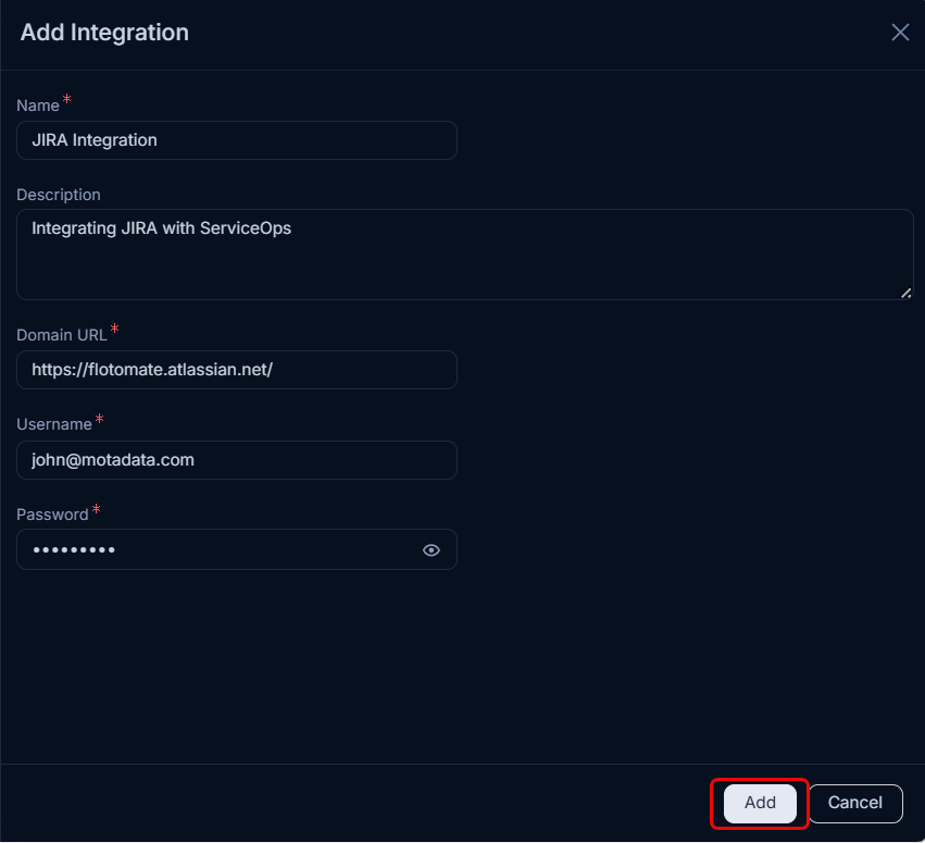 Add Integration Popup
