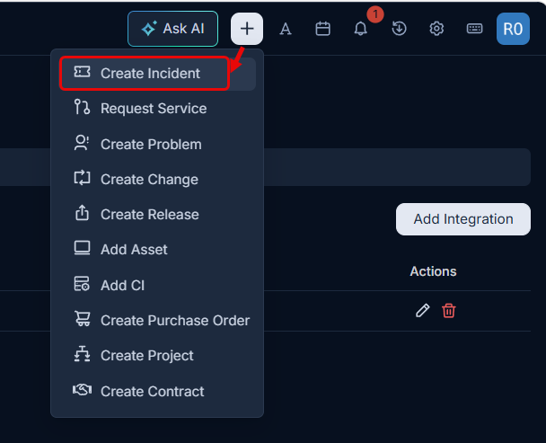Create Incident Option