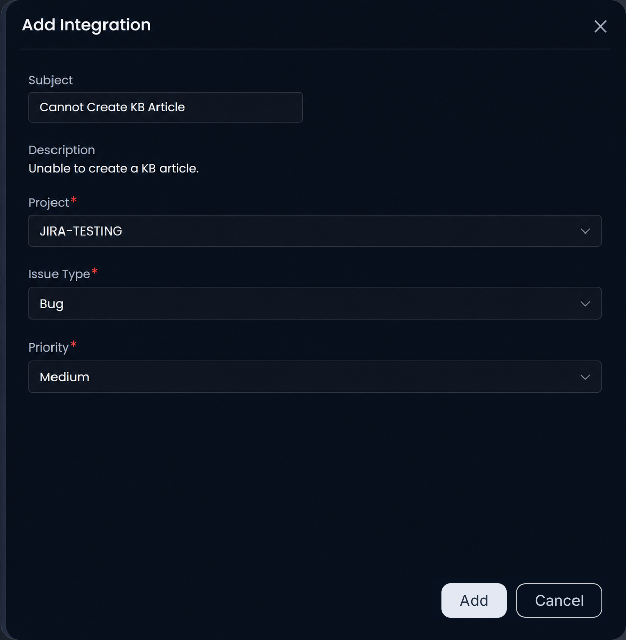 Add Integration page