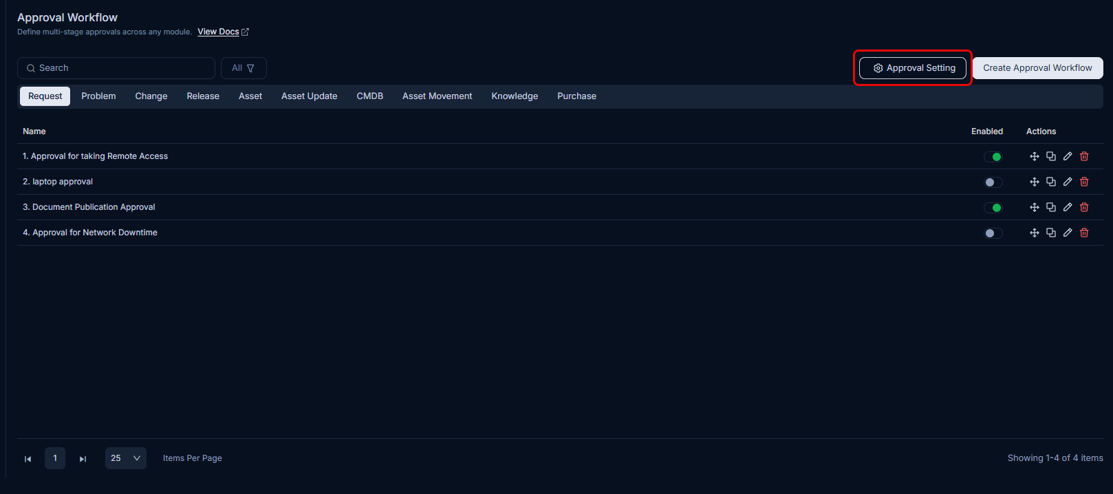 Approval Settings link