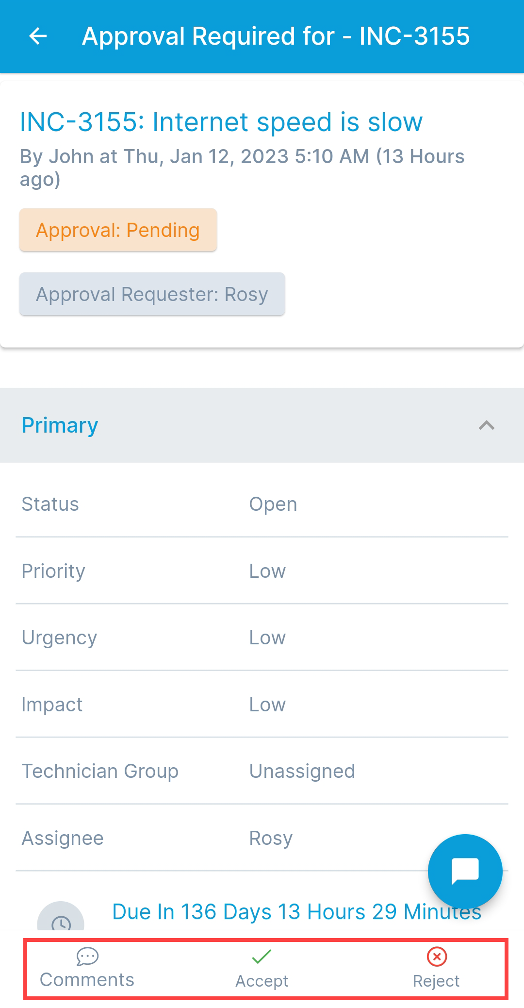 Approving or Rejecting Request from the Details Page