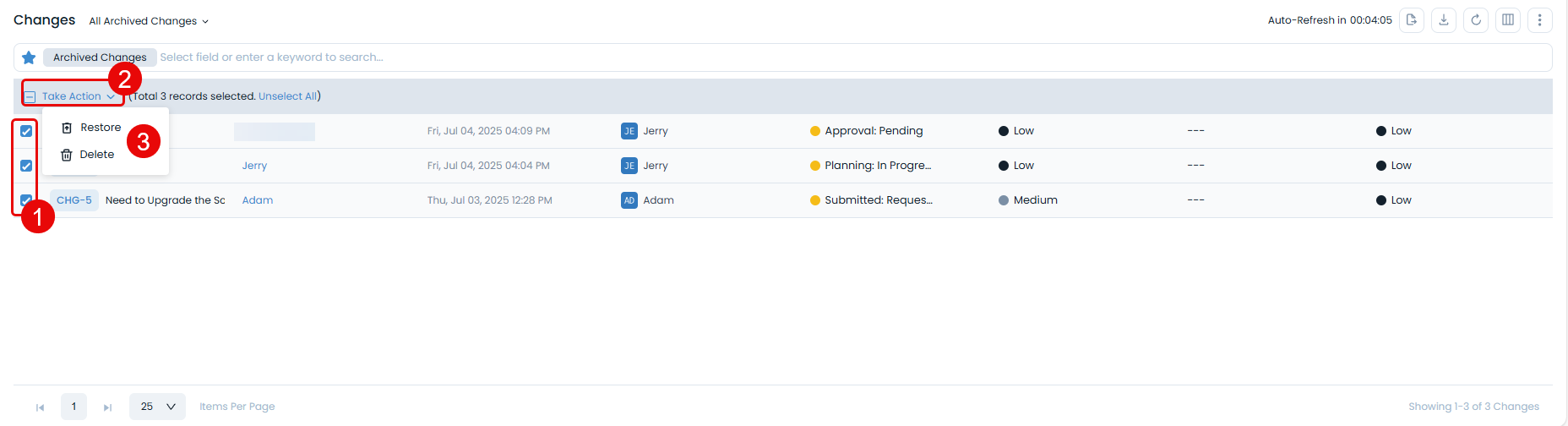 Deleting and Restoring Change