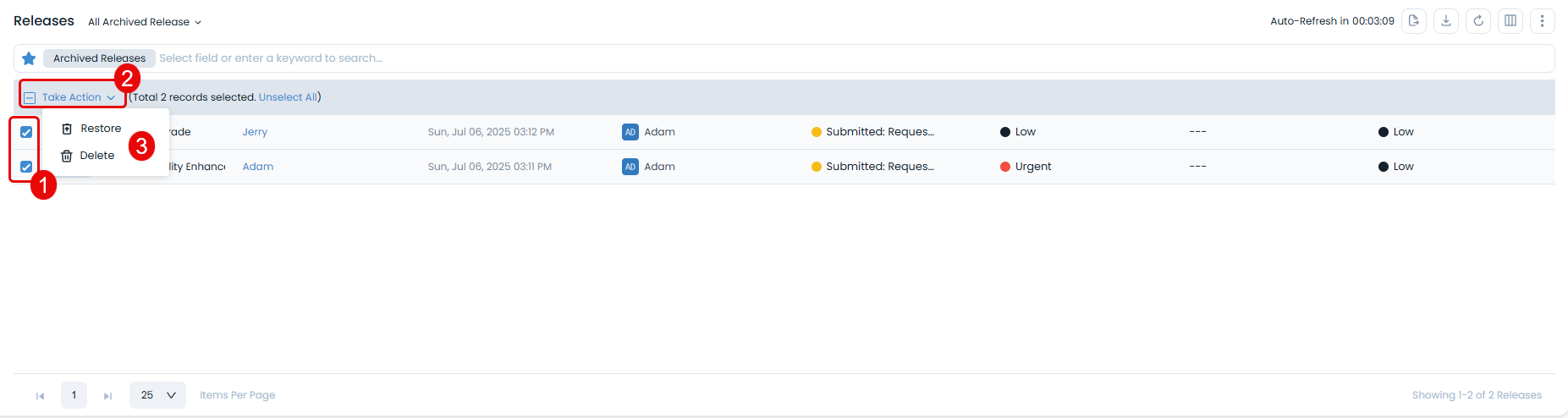 Deleting and Restoring Release