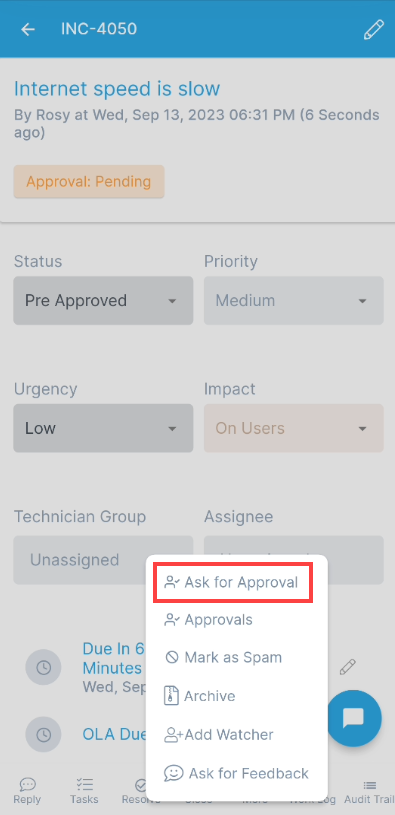 Ask for Approval Option