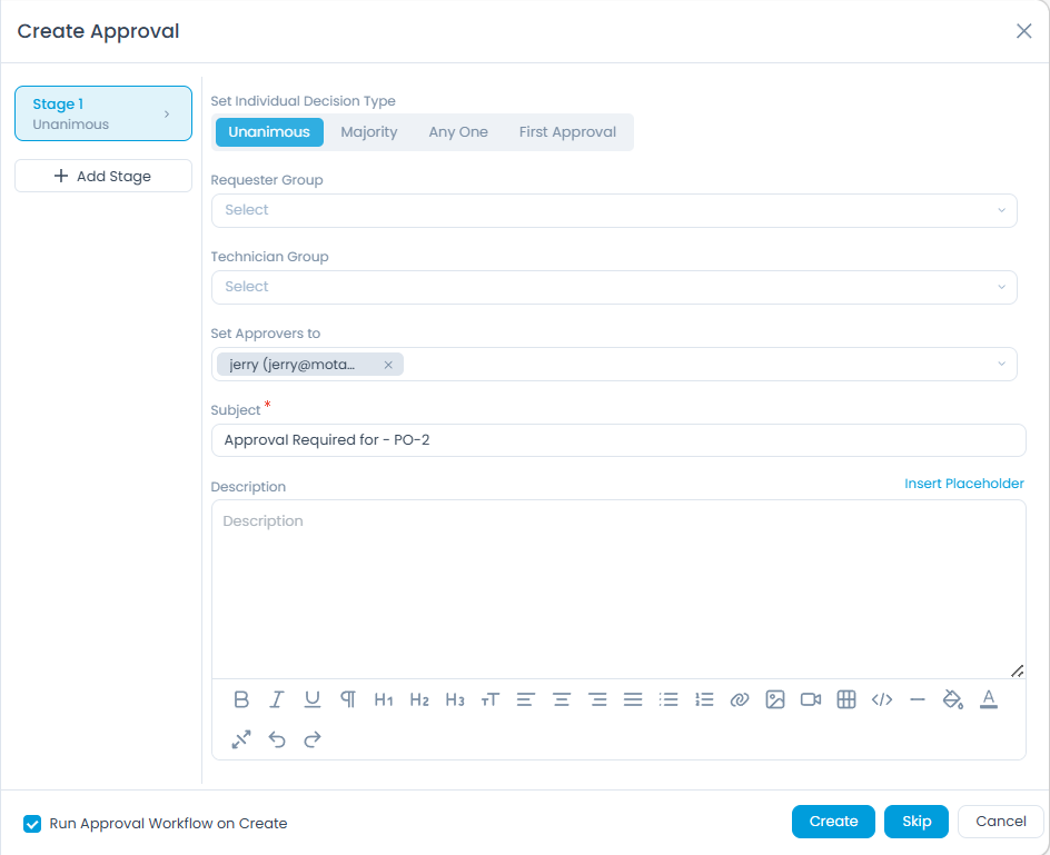 Create Approval Form