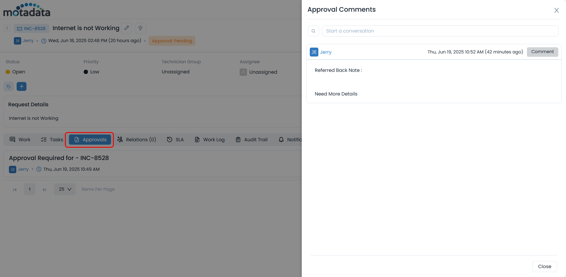 Approvals pending in request