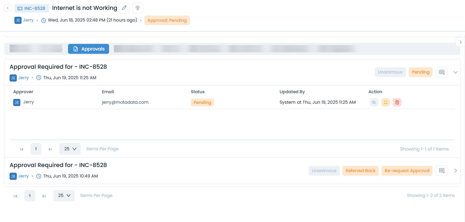 Approvals pending in request