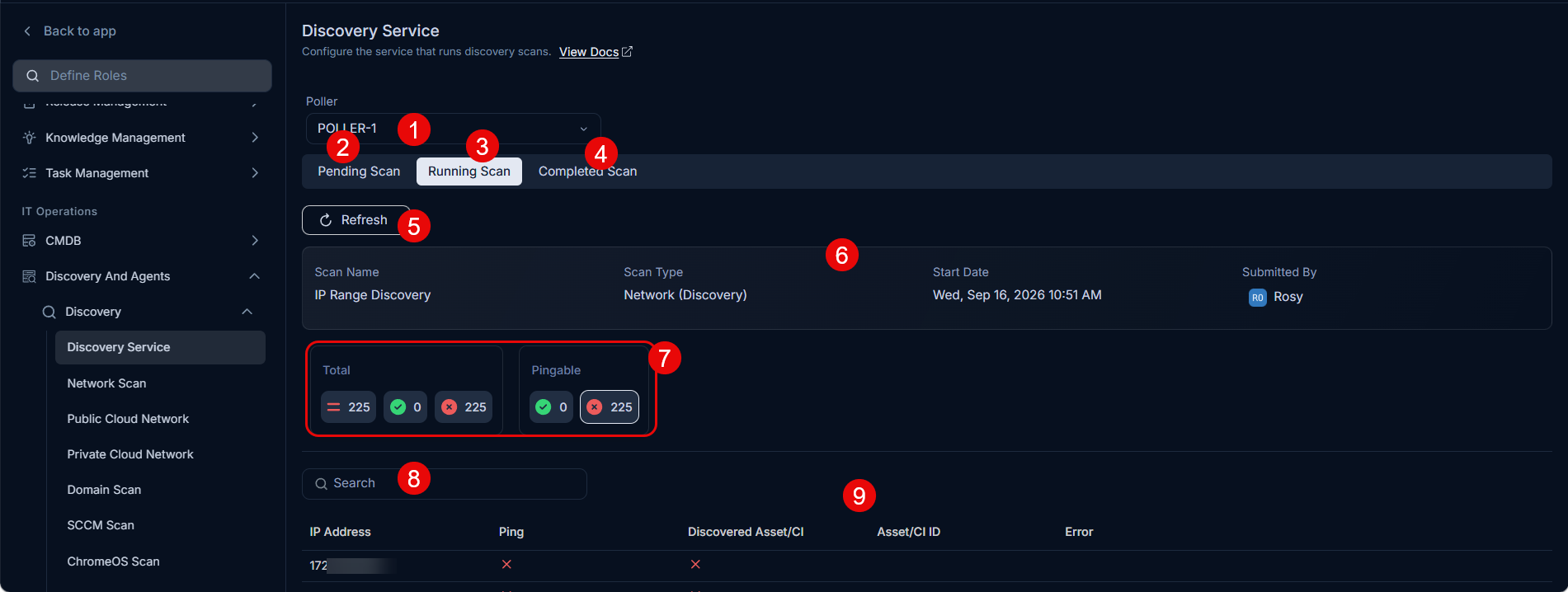 Running Scan tab showing live discovery counters for an active scan