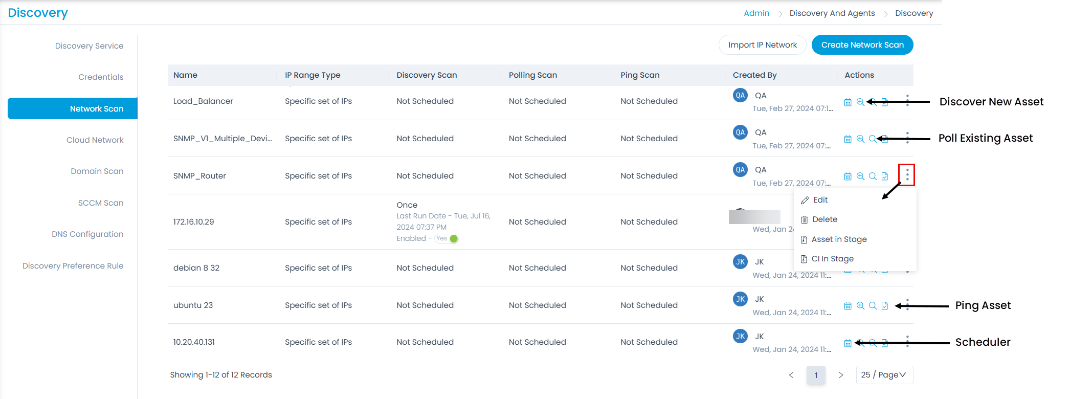 Network List Page