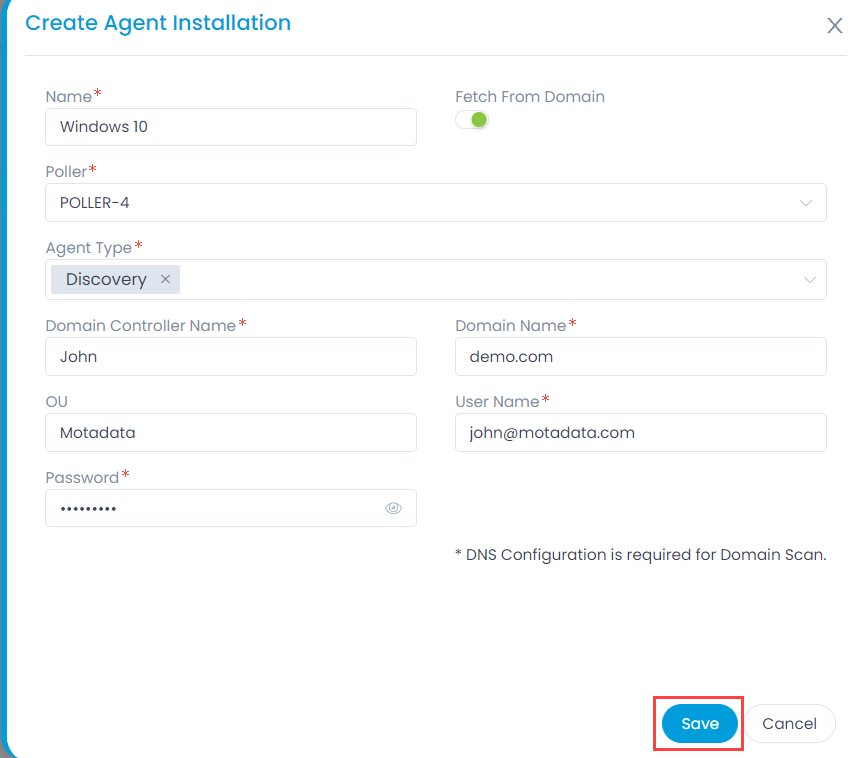Create Agent Installation with Fetch from Domain Enabled