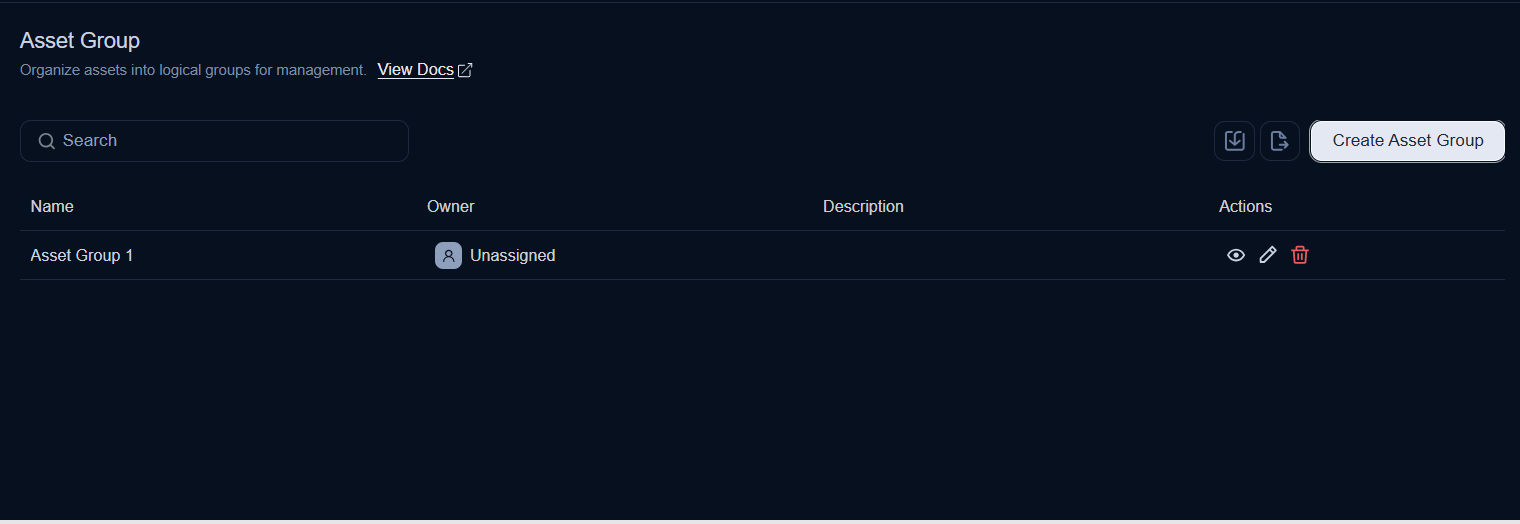 Asset Groups Page