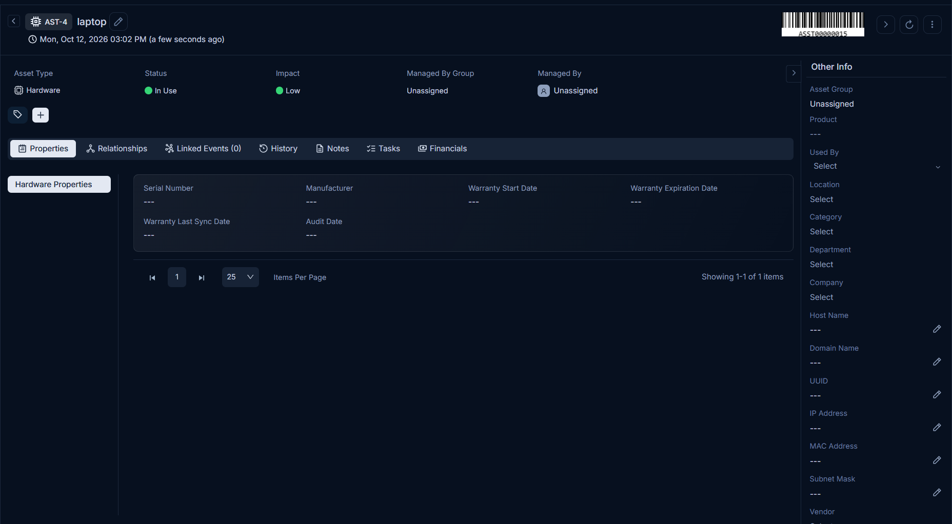 Asset Details Page