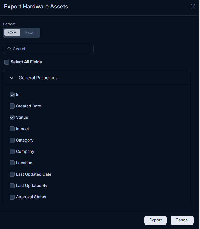 Select Format and Fields to be Exported