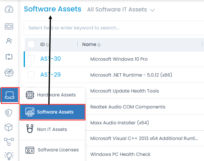 Software Assets List View