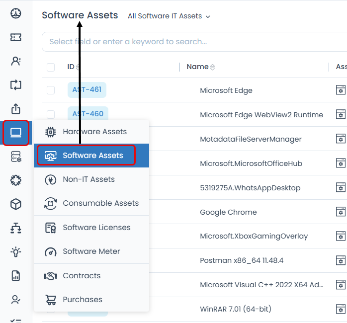 Software Assets List View